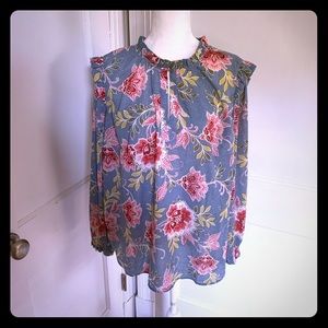 LOFT floral blouse with shoulder ruffle detail